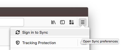 Sign in to Sync Button in the Firefox Menu