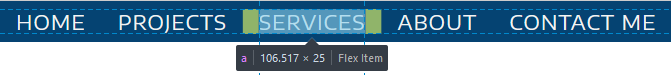 website nav menu with infobar pointing out that it is a flex item