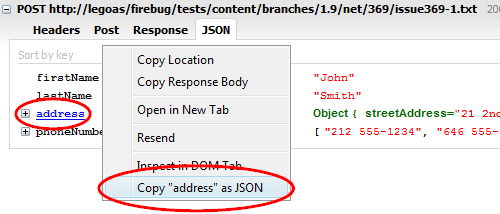 Firebug JSON copy