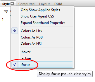 Firebug :focus style pseudo element