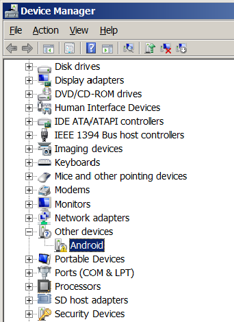 Device Manager before driver installed