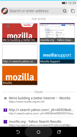 Firefox OS 2.5 developer preview top sites view