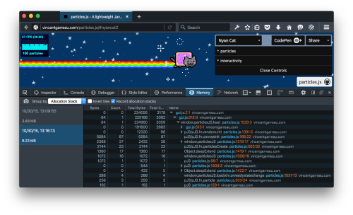 Screenshot of the DevTools memory panel