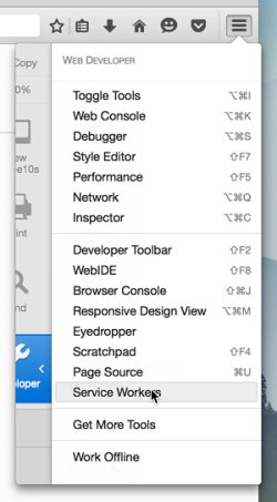 Accessing about:debugging with toolbar menu