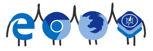 Logos of the major browsers high-fiving