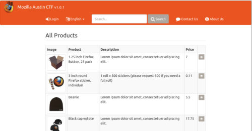 Screenshot of Mozilla-customized OWASP Juice Shop