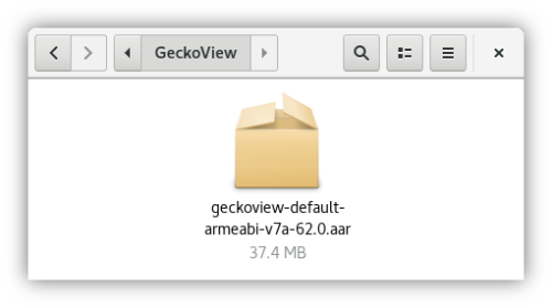 Screenshot of the GeckoView AAR (Android Library) file. It is about 37 MB large.