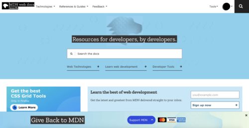 Image showing banner placement on the footer of MDN