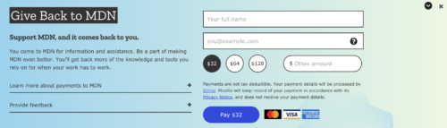 Image showing the payment entry form on MDN