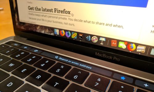 Photo of Firefox's buttons on a MacBook Pro Touch Bar