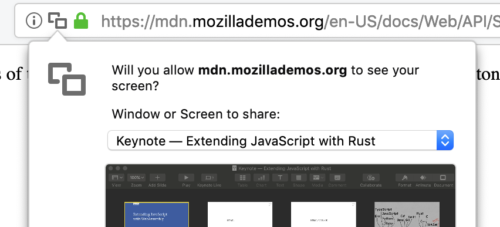 Screenshot of Firefox's screen sharing dialog