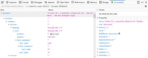 screenshot of accessibility tree in the Firefox developer Tools