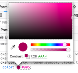 a color picker showing color contrast information between the foreground and background colors