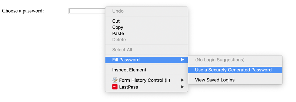Context menu showing password generation option