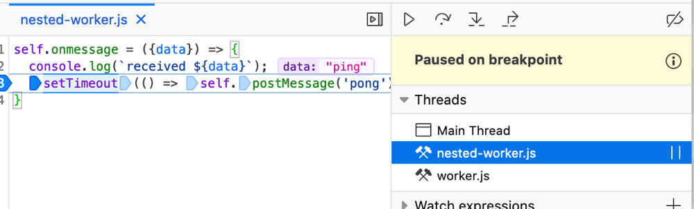 Firefox JavaScript debugger now shows nested workers