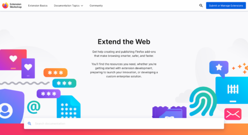 Screenshot of the Firefox Extension Workshop homepage