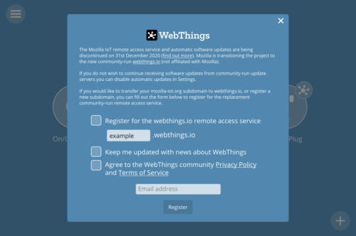 WebThings Gateway transition dialog