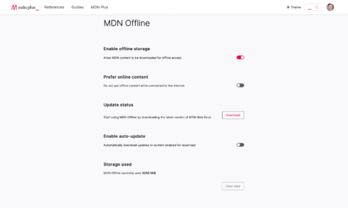Screenshot of offline settings on mdn plus