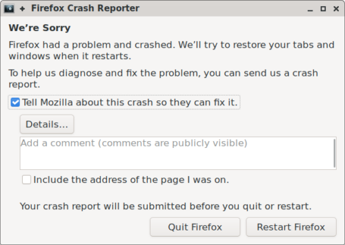 The crash reporter dialog on Linux.